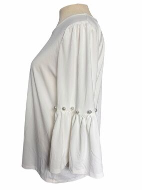 Adrianna Papell Ivory Bell Sleeve Top with Pearl Trim